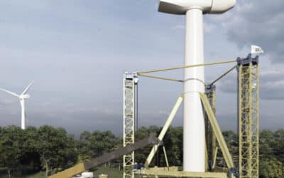Skylift: así levantan un aerogenerador de 200 metros sin grúa